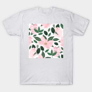 Delicate Pink Roses Floral Painting T-Shirt